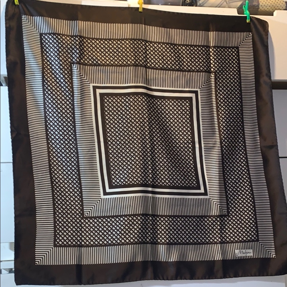 White and Brown Geometric Silk Scarf